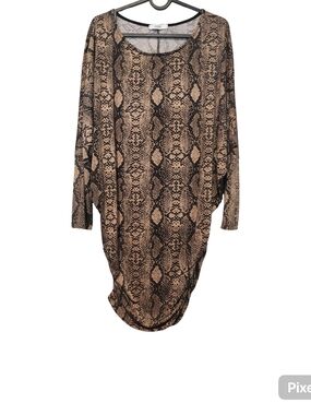 Cherish Beige and Black Snake Print Long Sleeve Dress